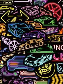 SCXXBSW 50pcs Neon Racing Cartoon Graffiti Stickers Decorative Handbooks Water Cups Notebook Luggage Stickers - Multicolor - View 2