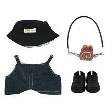 Doll Outfit Set: Denim Overalls, Bucket Hat, Bag Charm, Shoes For Labubu (Doll Not Included) - Multicolor - View 7