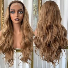 13X4 Free Part Ombre Pink Body Wave Synthetic Lace Front Wigs For Women 28 Inch Long Wavy Hair Wigs Glueless Soft Pink Ombre Colored Wigs Heat Resistant Christmas Wig Natural Long Wave Lace Front Wigs For Daily Party Cosplay Use - 漸變金色 - 查看 6