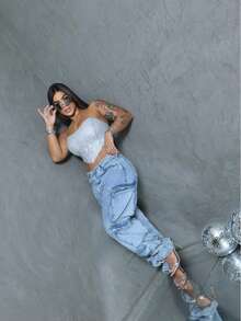 Cropped Corset With Ribs And Shiny Strapless | Ties At The Back Fashion 2025 Summer/Carnival/Party - Silver - View 10