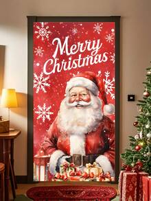 1 pezzo Decorazione natalizia in poliestere per porta d'ingresso, con acquerello di Babbo Natale, pupazzo di neve e corona, decorazione natalizia per casa e portico