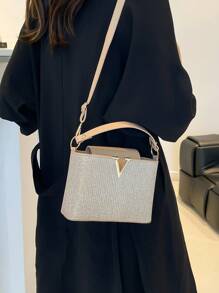 1 buc. Geantă de mână în formă de V cu paiete, stil matur, magnetic, pentru seară, curea de umăr lungă și confortabilă, PU, geantă crossbody, versatilă, casual, foarte atractivă, potrivită pentru ieșiri în oraș, în aer liber, utilizare zilnică, potrivită ca și cadou pentru familie și prieteni, genți pentru doamne la modă