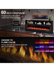 65" Fireplace TV Stand For Living Room With 60" LED Electric Entertainment Center, Modern TV Cabinet For 75" TVs With Open Storage Shelves - Xem 4