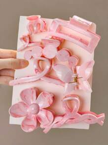 Set de 8 pinzas para el cabello de color rosa soñador, incluye diseños de flor, mariposa y formas geométricas minimalistas en tonos de rosa degradado y sólido, suaves y atractivos, fáciles de crear peinados dulces - Adecuado para niñas y mujeres, esencial para el peinado diario, accesorios para el cabello de otoño para todas las estaciones, pinzas de moda elegantes para el cabello de invierno para looks de vacaciones