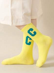 5 pares de calcetines hasta el tobillo con letra C para niños, versátiles y de estilo escolar casual, nuevos, transpirables, suaves y cómodos para adolescentes y estudiantes de secundaria en otoño, y calcetines populares para niños y niñas de secundaria y preparatoria