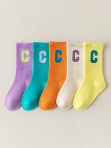 5 pares de calcetines hasta el tobillo con letra C para niños, versátiles y de estilo escolar casual, nuevos, transpirables, suaves y cómodos para adolescentes y estudiantes de secundaria en otoño, y calcetines populares para niños y niñas de secundaria y preparatoria