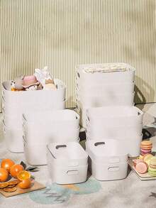 1pc/2pcs/3pcs Small Plastic Storage Boxes/Baskets For Desktop Snacks, Sundries, Cosmetics, Etc. Suitable For Organizing In Dorms, Kitchens, With A Rectangular Shape - White - View 4