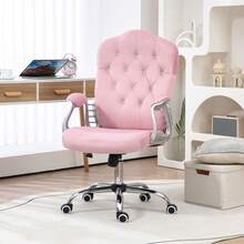 Vinsetto Home Office Chair, Velvet Computer Chair, Button Tufted Backrest With Swivel Wheels, Adjustable Height And Tilt Function, Pink - Pink - View 1