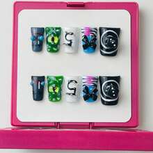 Punk Duckbill Press - On Nails Set, Handmade 3D Dice & Bow Accents, Edgy Design For Bold Looks, Reusable 10 Pcs - Black - View 4