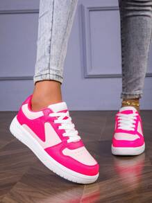 Frühlings-Neuheit, minimalistischer klassischer Sneaker mit Rundkappe, hellrosa & burgunderrote Schnürschuhe mit dicker Sohle, Lässig Sportschuhe, geeignet für Studenten, Skateboarding, Campus-Paar, bequem & atmungsaktiv - Heißes Pink - Übersicht 3