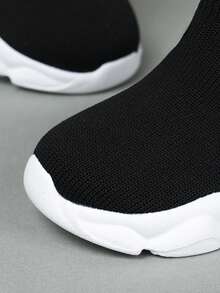 Kids' Simple Style Long Tube Breathable Durable Fabric Sports Shoes - Black - View 8