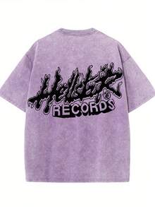 Retro Printed Men's Vintage Round Neck Short Sleeve Cotton T-Shirt, Casual Summer T-Shirt For Everyday Street Style - Purple - View 3