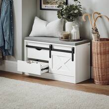 SoBuy Hallway Shoe Bench Shoe Rack Shoe Cabinet With A Sliding Door And Seat Cushion White W80 X D30 X H49cm FSR153-W - White - View 3