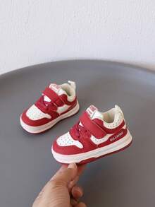 1 Pair Children's Shoes With Letter Decor, Leather Material, Comfortable & Easy To Walk, Low-Top Design With & Lace Combination, Flat Style, Casual Sports Shoes For Daily Play, School And Other Occasions [Choose According To Actual Foot Length] - Red - View 4