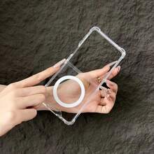 1 Pc Minimalist Clear Magnetic Ultra-Thin Phone Case Compatible With Samsung Galaxy Z Flip7 Flip6 Flip5 Flip4 Cases - Clear Air Cushion Shockproof Cover - Clear - View 6