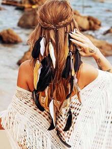 CAKURE Boho Headband Black Hippie Headpiece Headdress Hair Accessories Women And Girls (Type A) - D型 - 查看 8