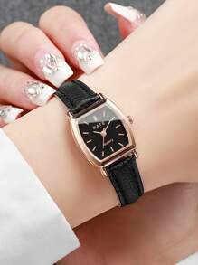 3pcs/Set Women's Elegant Fashion Leather Band Barrel Dial Small Dial Quartz Wrist Watch, Casual Style (Watch Box Not Included) - Multicolor - View 2