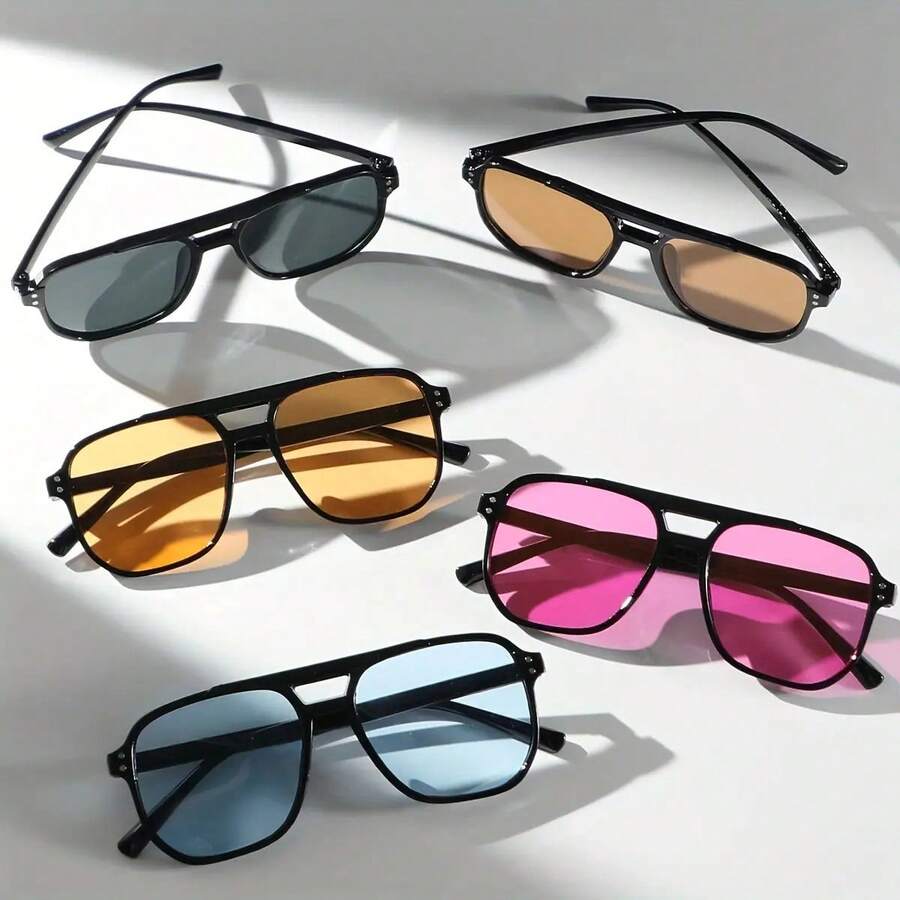Women's Plastic Multicolor Double Bridge Casual Hip-Hop Music Festival Party Fashion Glasses Suitable For Daily Wear - màu đen - Xem 1