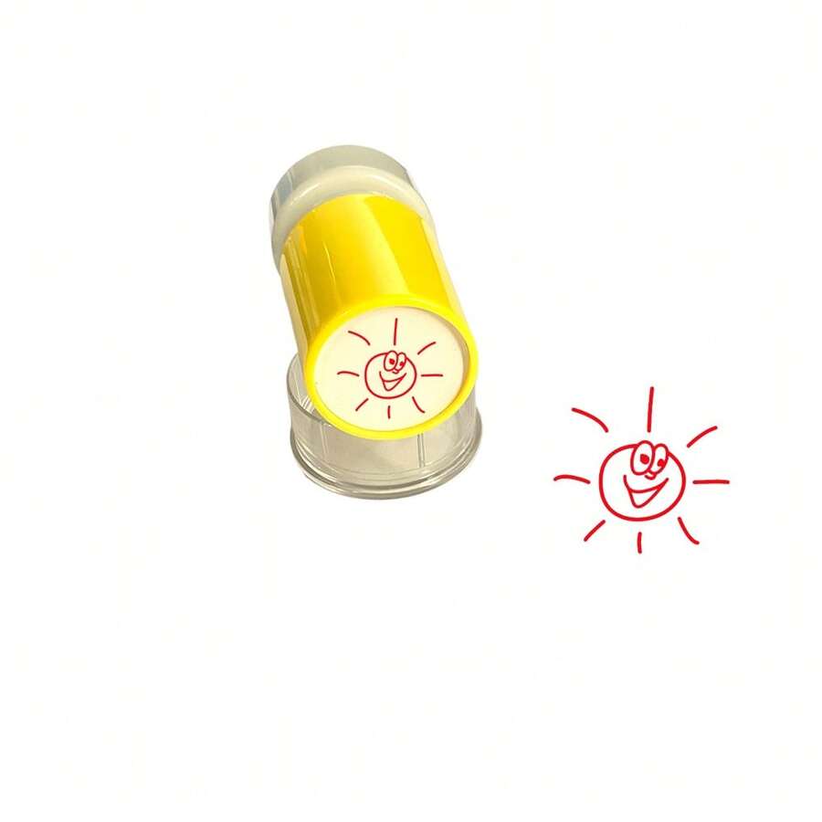1pc Self-Inking Happy Sun Round Photosensitive Stamp, Fun Sun Pattern, Adds Creative Fun To Classroom, Teacher's Reward Stamp, Suitable For Home And Teacher Use - one-size - View 1