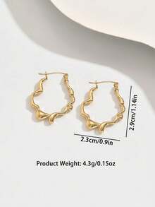 1 Pair Stainless Steel Unique Twist Design Hoop Earrings, Fashionable For All Occasions - Yellow Gold - View 5