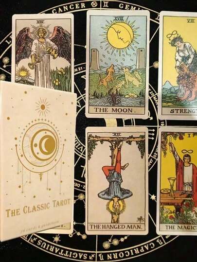 78PCS Classic Tarot Card Set With Guidebook, Beginner-Friendly And Easy To Learn. Portable Design Suitable For Multiplayer Entertainment, Divination Practice And Casual Game Nights. Features Elegant Card Artwork With Clear Printing And Durable Paper Quality For Smooth Handling And Long-Term Use. Ideal For Tarot Beginners, Card Game Lovers And Collectors. Suitable For Parties, Daily Readings, Tabletop Games And Personal Exploration. A Perfect Gift Choice For Christmas, Halloween And Thanksgiving, Combining Fun, Creativity And Decorative Value.
