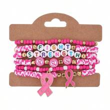 乳腺癌宣传手链套装，红丝带吊坠，长 18.5 厘米，适合作为礼物和旅行纪念品 - 彩色 - 查看 13