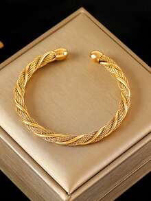 1pc Twisted Stainless Steel Women Fashion Gold Bracelet, Adjustable Jewelry, Waterproof Accessory Suitable For Holiday Gifts - Bracelet - View 11