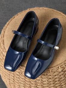 Damen 3cm Stoff-ummantelter Absatz Mode vielseitige weiße Mary Jane Pumps, geeignet für alle Jahreszeiten - Blau - Übersicht 2