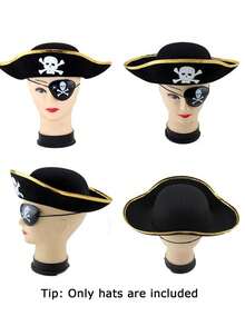 1pc Triangular Pirate Ship Captain Children Skull Hat, Holiday Performance Pirate Hat - Black - View 4