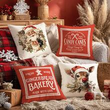 MEMNUN 4 Stück Weihnachts-Vintage-Muster mit Weihnachtsmann, Rentier, Katze auf Polyester Kissenbezügen [ohne Kissenfüllung], 45 x 45 cm, [einseitiger Muster] Frohe Weihnachten Kissenbezüge für Sofa, Bett, Wohnzimmer, Schlafzimmer, Auto, Büro, Hotel Dekoration, Weihnachtsgeschenke für Familie und Freunde