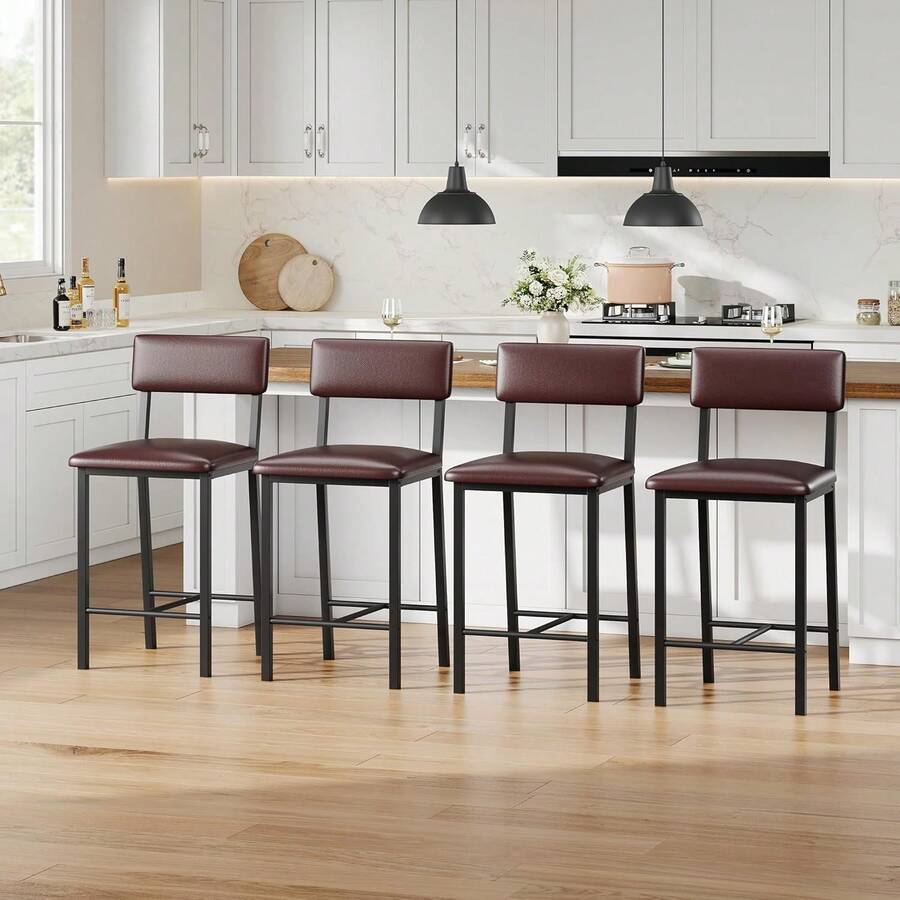 Bar Stools Set Of 4, Kitchen Bar Stools With Footrest,36.5 Inch Upholstered PU Leather Bar Chairs With Back, 4 Counter Height Barstools For Counter Bar, Island, Easy Assembly - Brown - View 1