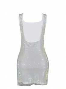 Fashion Sparkling Rhinestone Solid Color Halter Women's Sensual Backless Sleeveless Dress Birthday Party