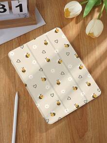 Minimalist Bee & Floral Pattern Tablet Protective Case, Compatible With IPad 9.7/10.2/10.5/10.9/12.9/Pro 11 (10th Gen), Galaxy Tab S6 Lite 10.4", Kindle Paperwhite (12th Gen, 2024), Kindle (11th Gen, 2022), Kobo Clara Colour, Soft Shock-Proof, Smart Stand/Auto Wake/Sleep Function - Multicolor - View 4