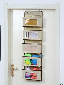 1Pc Multi-Layer Clothes Storage Hanging Bag With Pockets,Over-The-Door Hanging Storage Organizer With 5 Large Pockets, Unfinished Fabric Finish, Space-Saving Solution For Bedroom, Bathroom, Pantry, Nursery, Suitable For 14+ Age Group - Multicolor - View 17