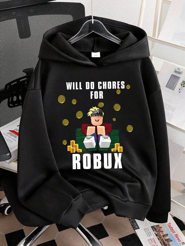Tween Boy Cartoon Graphic Print Warm Hoodie
