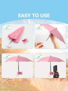 1/2/5pcs Phone Umbrella For Sun, Phone Clamp Umbrella, Outdoor Waterproof Sunshade Umbrella With Phone Holder, Anti-UV Mini Umbrella For Light Rain, Universal Phone Sun Visor, Mini Pink Umbrella, Mobile Phone Stand Umbrella, Outdoor Anti-Glare Phone Sun Shade, Travel Essentials, Workout, School Supplies, Holiday, Camping, Vacation Accessories - Multicolor - View 7