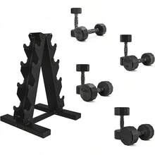 CAP Barbell Rubber Coated Dumbbell Weight Set With Vertical Rack |   100 Lb, 150 Lb, And 210 Lb Options - 十二邊形黑色手柄 - 查看 2
