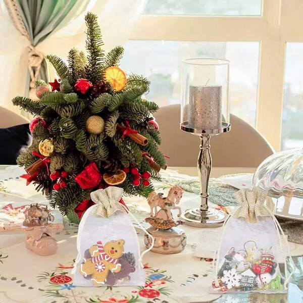 Christmas Minimalist Mesh Gift Packaging Bag, Holiday Decor Storage Pouch, Candy Toy Organizer Bag For Christmas Party, Birthday, Wedding, Travel, Personal Items