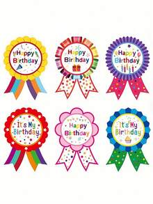 30pcs Colorful Happy Birthday Stickers - Vibrant Party Badge Labels With Ribbon And Cake Designs, Suitable For Teens, Teachers And Family Celebrations - Great For Apparel, Cakes And Classroom Decor, Birthday Party Decorations