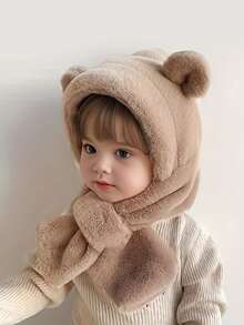 儿童帽子围巾套装，可爱又萌，厚实又温暖，护耳，适合秋冬季，男孩女孩都适用 - 彩色 - 查看 2