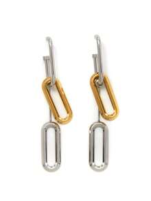 1 Stück 18K vergoldete zweifarbige goldene silberne Quasten Ohrringe für Männer Tropfen Baumeln Büroklammer Ohrringe gemischte Farbe Edelstahl Schmuck einzigartiger minimalistischer geometrischer umwandelbarer Gliederketten Ohrringe