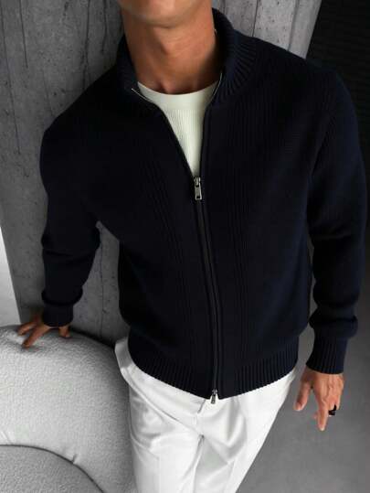 Herren Lässig Langarm Reißverschluss Strickjacke, vielseitig für den täglichen Gebrauch