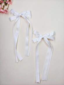 1/2pcs Set Girls' Minimalist Sexy Satin Long Ribbon Bow Hair Clips, Sweet Ballet Style Twin Ponytail Hair Pins, Suitable For Daily, Party And Outfit Atmosphere Hair Accessories - Multicolor - View 10