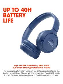 JBL Tune 510BT Wireless On-Ear Headphones, Pure Bass Sound, 40H Playtime With Fast USB-C Charging, Built-In Mic With Voice Assistant, Foldable Lightweight Design, Android IOS Compatible, Perfect For Music, Gaming, Gym, Travel - Blue - View 7