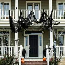 1pc/10pcs Black & White + Spider Web Mesh, Dark Mysterious Style + Sheer Fabric + Asymmetrical Net Structure + Draped Ruffle Effect / Lightweight Translucent Feel + For Creating Spooky Ambiance + Halloween Spider Web Decor, Suitable For Halloween Party, Party Venue Decoration, Porch / Staircase Decoration