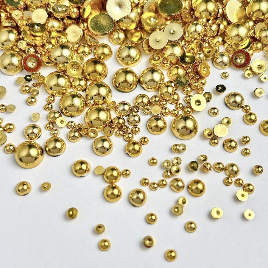 2368pcs 3-10mm Mixed Pearl Resin Rhinestone Flat Back Pearl, DIY Jewelry Accessories, Suitable For Phone Cases, Makeup Mirrors, Cups, Crafts, Shoes Decoration
