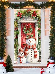 1 pezzo Decorazione natalizia in poliestere per porta d'ingresso, con acquerello di Babbo Natale, pupazzo di neve e corona, decorazione natalizia per casa e portico