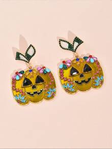 1 Pair Fashionable Alloy Drip Oil Witch Hat & Pumpkin Earrings, Funny Halloween Ghost Earrings, Cross-Border Jewelry