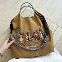 新款女士手提包，猫咪刺绣，大容量，可折叠购物袋，适合通勤、旅行、休闲、节日、派对、圣诞礼物，宽敞的手提包，通勤包，女士钱包 - 彩色 - 查看 5