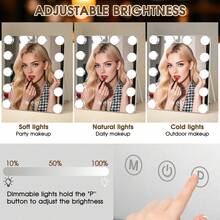 Sour Lemon 58x46cm Vanity Mirror With Lights, Holly Wood Mirror With 15 LED Bulbs, Touch Control 3 Colors Dimmable Light, 360°Rotation Makeup Mirror With 5X Magnifying Mirror, Dressing Table Mirror For Bathroom, Bedroom - White - View 2